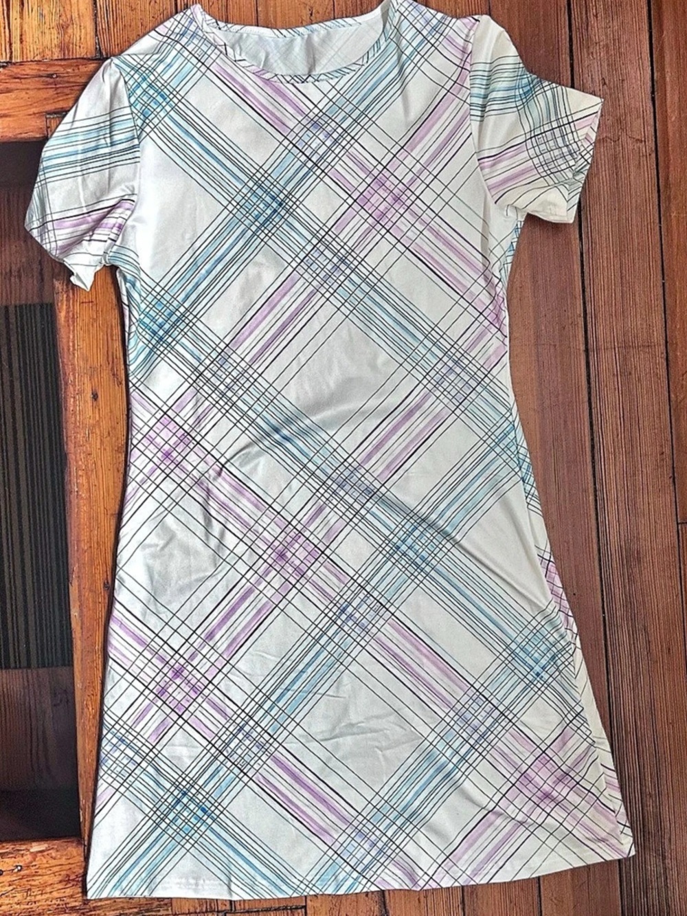 Plaid Mini Dress in White & Blue Like New